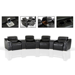 Divani Casa Salem Modern Black Eco-Leather Recliner Sectional Sofa with Audio System