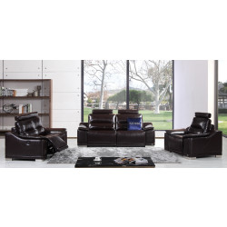 Divani Casa Abelia Modern Brown Italian Leather Sofa Set w/Recliners