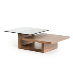 Modrest Echelon Modern Walnut and Smoked Glass Coffee Table