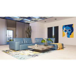 Accenti Italia Enjoy - Italian Modern Blue Leather Right Facing Sectional Sofa