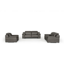 Estro Salotti Evergreen Modern Dark Grey Italian Leather Sofa Set