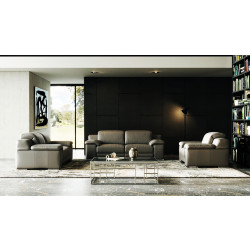 Estro Salotti Evergreen Modern Stone Grey Italian Leather Sofa Set