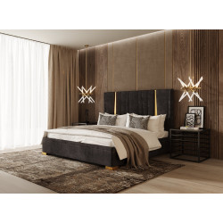 Modrest Evonda Modern Black Velvet & Brass Bed