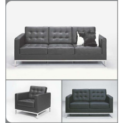 F08 - Black Leather Sofa Set