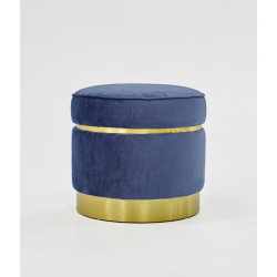 Divani Casa Tenaya Modern Blue Velvet & Gold Ottoman