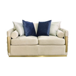 Divani Casa Tenaya Modern Beige Fabric & Gold Loveseat Sofa