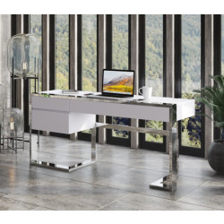 Modrest Fauna - Modern White High Gloss & Stainless Steel Desk