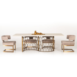 Modrest Faye Modern White Concrete & Antique Brass Dining Table