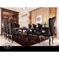 A&X Sovereign Transitional Black Crocodile Dining Table w/ Black Gloss Legs