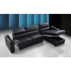 Divani Casa Flip - Reversible Espresso Leather Sectional Sofa Bed with Storage