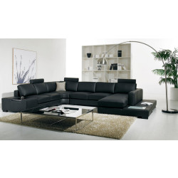 Divani Casa T35 - Modern Black Bonded Leather U Shaped Sectional Sofa with Light + End Table