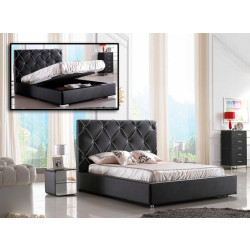 Modrest Zeus - Modern Black Leatherette Platform Bed with Lift Storage
