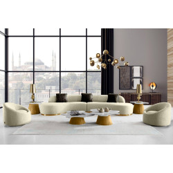 Divani Casa Frontier - Glam Beige Fabric Curved Sectional Sofa