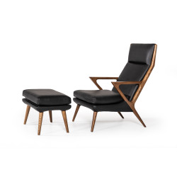 Modrest Fulton Modern Black Lounge Chair & Ottoman