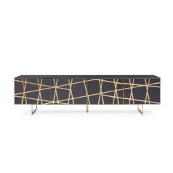 Modrest Kilson - Modern Black Oak & Champagne Gold TV Stand