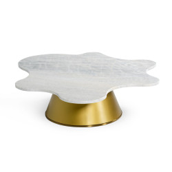 Modrest Gabbro Low - Glam White Marble and Gold Coffee Table