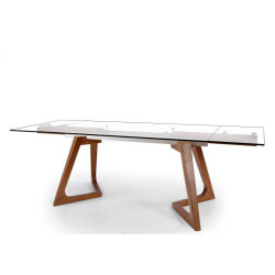 Modrest Ruth Modern Extendable Glass & Walnut Dining Table