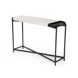 Modrest Gemini Modern White Terrazzo Concrete & Black Metal Console Table