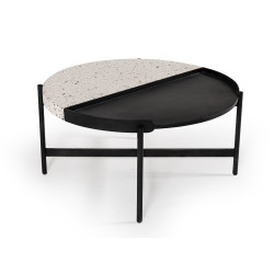 Modrest Gemini Modern White Terrazzo Concrete & Black Metal Coffee Table