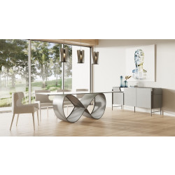 Modrest Hadley- Glass & Matte Grey Dining Table