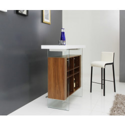 Modrest Sven Contemporary White & Walnut Floating Bar Table