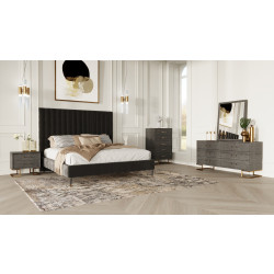 Modrest Hemlock Howard- Modern Dark Grey Velvet and Shagreen Grey Bedroom Set