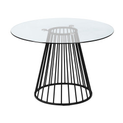 Modrest Holly - Modern Round Clear Glass and Black Dining Table