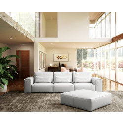 Coronelli Collezioni Hollywood - Italian Leather White Sectional Sofa with Ottoman