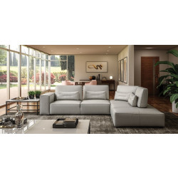 Coronelli Collezioni Hollywood - Italian Light Grey Leather RAF Chaise Sectional Sofa