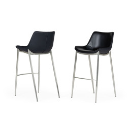 Modrest Hooper - Modern Black Eco-Leather Bar Stool (Set of 2)