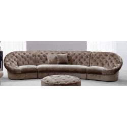 Divani Casa Cosmopolitan Mini - Transitional Beige Tufted Fabric Curved Sectional Sofa