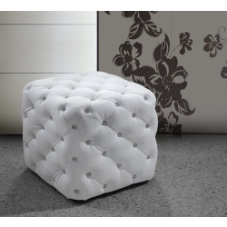 Divani Casa Nina - Modern Eco-Leather Pouf With Tufted Acrylic Crystals