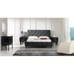 Modrest Monte Carlo Black Leatherette Modern Bed with Crystals