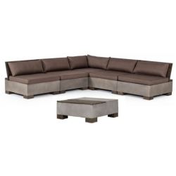 Modrest Delaware - Modern Concrete Modular Small Sectional Sofa Set with Square Coffee Table