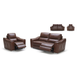 Divani Casa 1710 - Modern Espresso Leather Sofa and Two Reclining Chairs