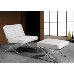 Divani Casa Bellatrix - Modern White Leather "X" Leg Chair & Ottoman Lounge Set