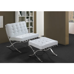 Divani Casa Bellatrix - Modern White Leather "X" Leg Chair & Ottoman w/ Crystals