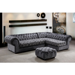 Divani Casa Metropolitan - Modern Grey Fabric Sectional & Ottoman W/ Crystals