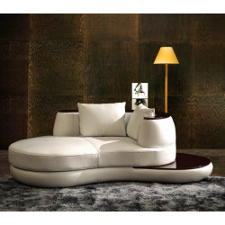 Divani Casa 109 - Rounded Leather Chaise With Wood Trim