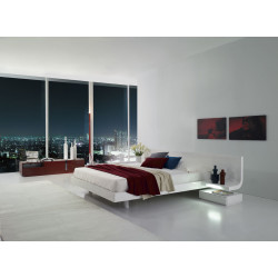 Modrest Firenze White Lacquer Platform Bed with Built-In Nightstands & LED Lights