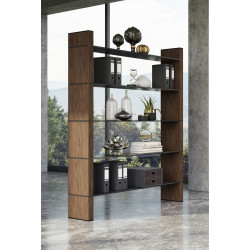 Modrest Glencoe - Modern Walnut & Black Glass Bookshelf