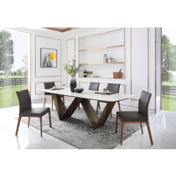 Modrest Melanie - Modern White Ceramic & Brushed Brown Dining Table