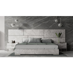 Nova Domus Marbella - Italian Modern Grey Marble Bed w/ 2 Nightstands