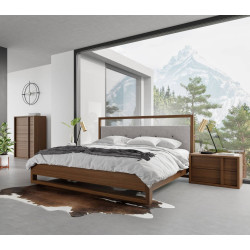 Nova Domus Falcor - Modern Grey Fabric & Walnut Veneer Bed