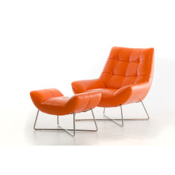 Divani Casa Istra Modern Orange Leather Lounge Chair & Ottoman