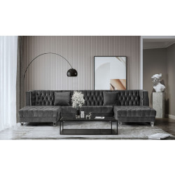 Divani Casa Ivar - Modern Grey Velvet U Shaped Sectional Sofa