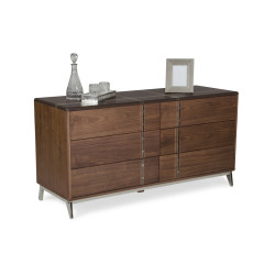 Nova Domus Ria Contemporary Brown Eco-Leather & Walnut Dresser