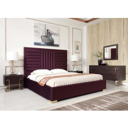 Modrest Daystar Eastern King Modern Wine Red Velvet & Gold Bed