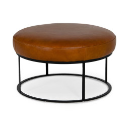 Divani Casa Jacoba - Modern Camel Leather Round Ottoman