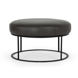 Divani Casa Jacoba - Modern Dark Grey Leather Round Ottoman